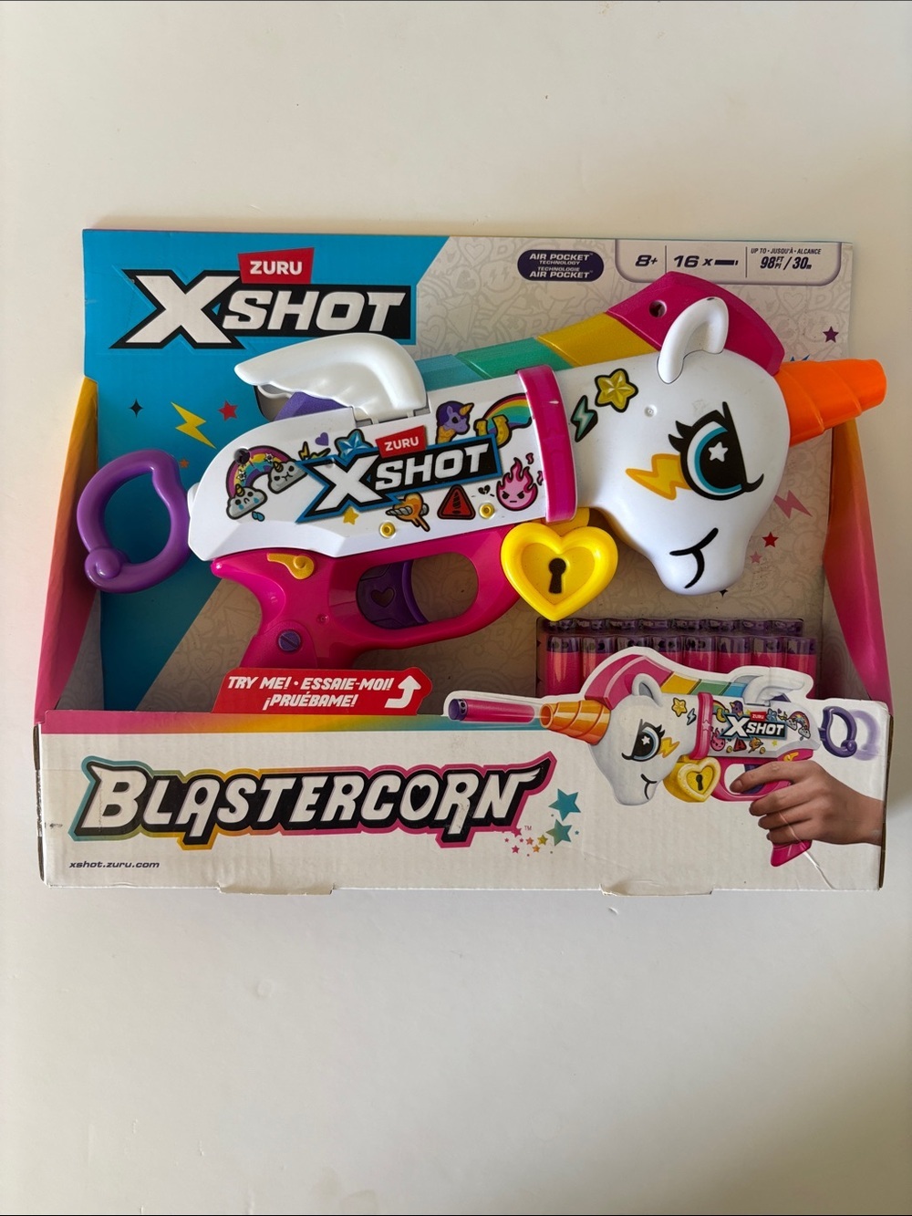 Zuru Blastercorn Toy Dart Blaster White Pink Hearts Girl Gift New